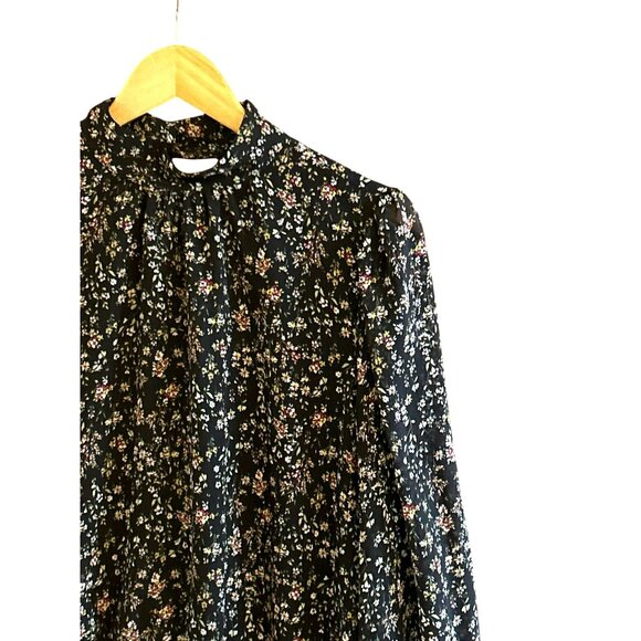 1 State Microfloral Cottagecore Mockneck Long Sleeve Blouse Large Open Back Boho - Picture 2 of 6